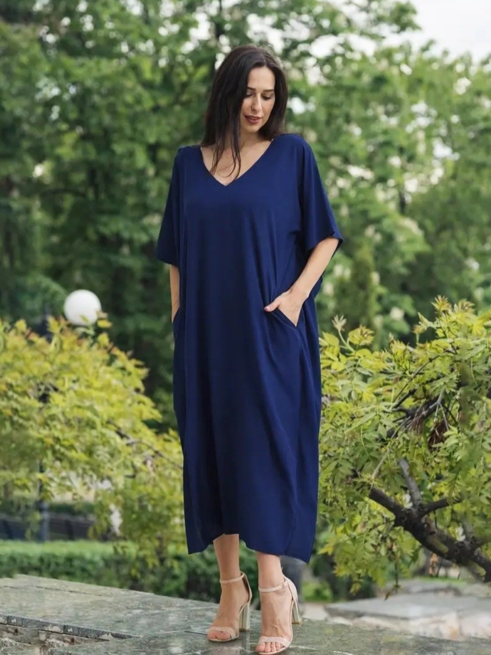 Kaftan Cover Up In Navy. - Picture 5 of 5